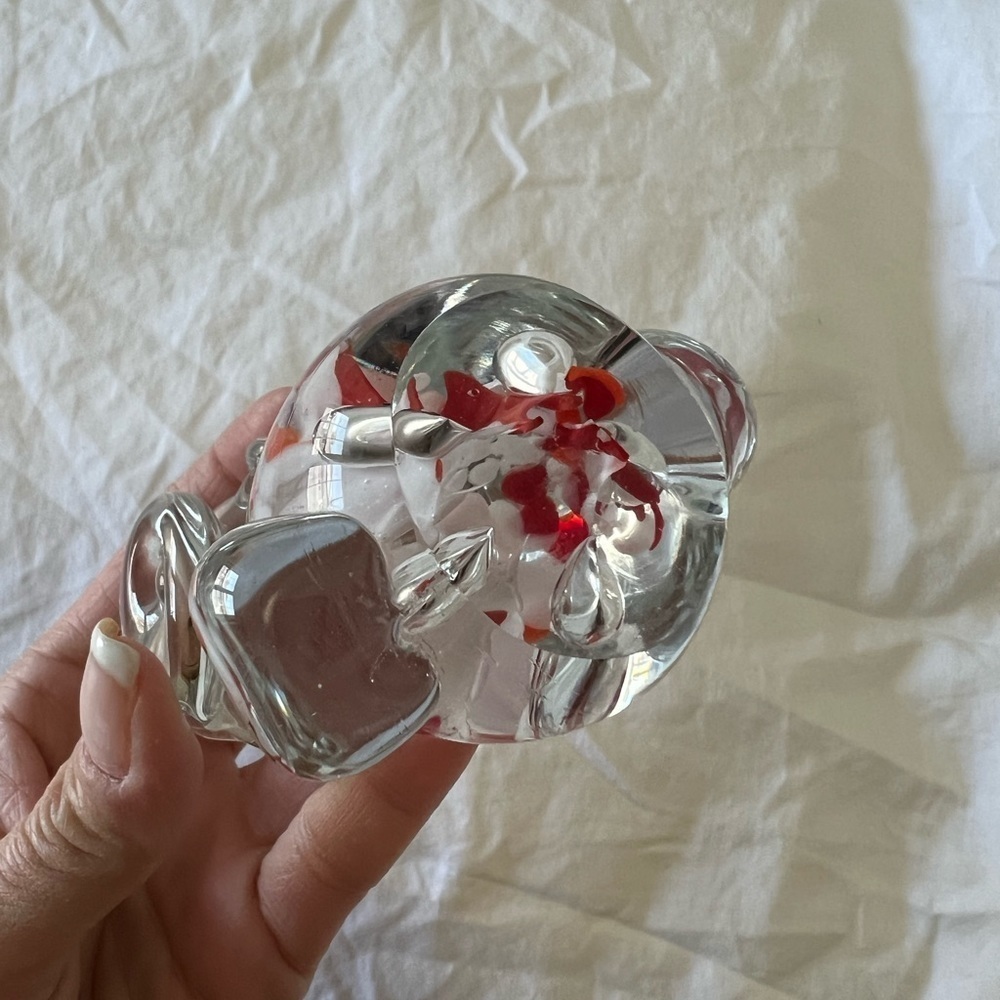 Art Glass Owl Figurine Paperweight Clear Orange White Spotted Chest | Handblown - Picture 7 of 8